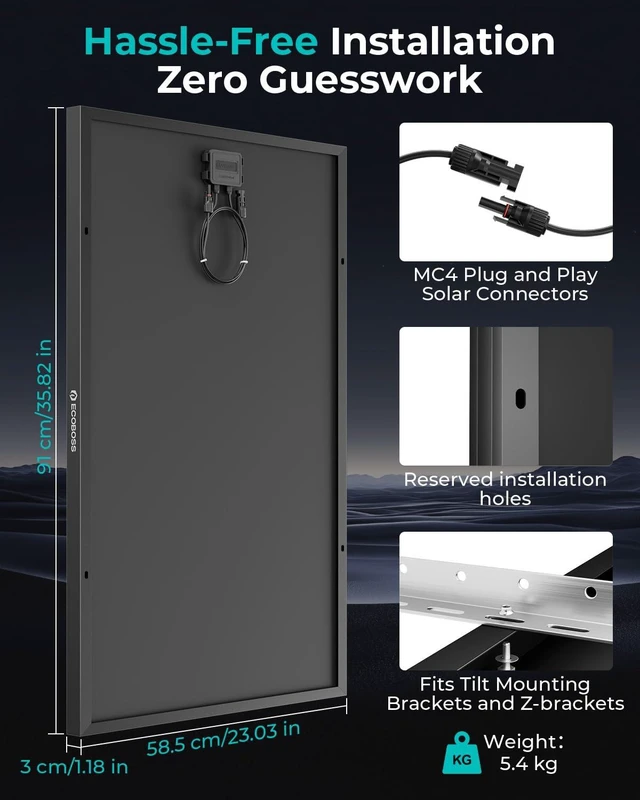 Alt view image 7 of 7 - ECOBOSS 100W TÜV Certification Solar Panel, N-Type 16BB 25.8% Efficiency | 100 Watt Solar Panels Monocrystalline Modules for 12V Off-Grid Systems, Trailers, Campers, Boats, Farms, Cabins and Rooftops