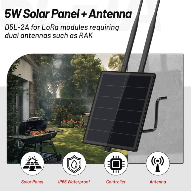 Alt view image 3 of 7 - D5-2A 5w Solar Panel System for Rak4631 LoRa Module for DIY Meshtastic Meshcore LoRa Node Kits with 915mhz&2.4g BLE Antenna