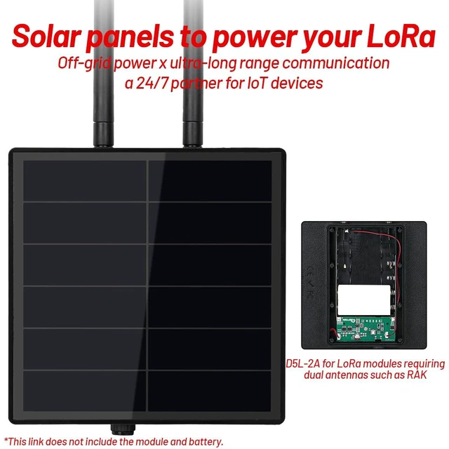Alt view image 5 of 7 - D5-2A 5w Solar Panel System for Rak4631 LoRa Module for DIY Meshtastic Meshcore LoRa Node Kits with 915mhz&2.4g BLE Antenna