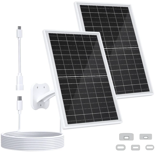 Main image of FUTUREZEN 13W Solar Panel for Eufycam 2C/2C Pro/2/2 Pro/E20/E40/E, 2 Pack | 5V Solar Charger with USB and USB-C ports, 5 rubber plugs, IP66 Waterproof, 360° Adjustable Mount, 7.2ft Charging Cable