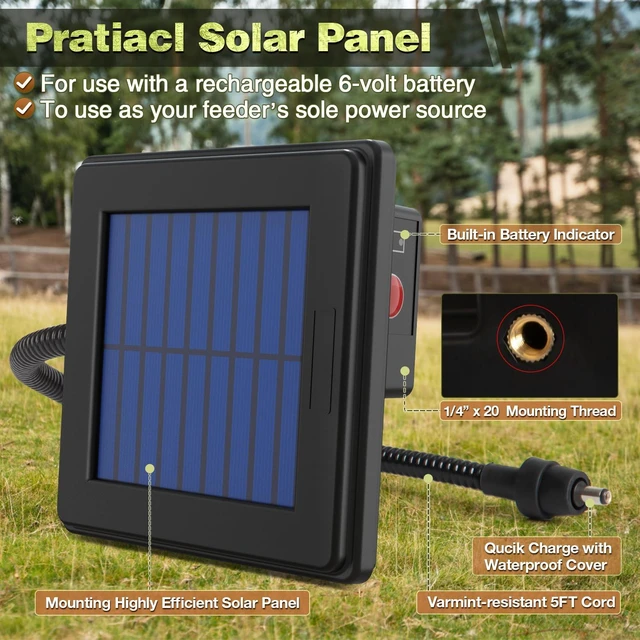 Alt view image 3 of 7 - 6V Deer Feeder Solar Panel, Efficient Solar Panel Charger with 5FT Weatherproof Cable & Battery Indicator, 6V Compatible with Deer Feeder Timer with Solar Quick Connect, Easy to Mount