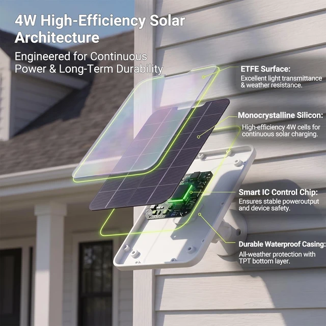 Alt view image 3 of 7 - 2 Pack Solar Panel Charger for Arlo Pro, Essential, Ultra and Go2 Series | ETFE solar charger with USB-C, Micro USB and magnetic adapters for reliable outdoor camera charging