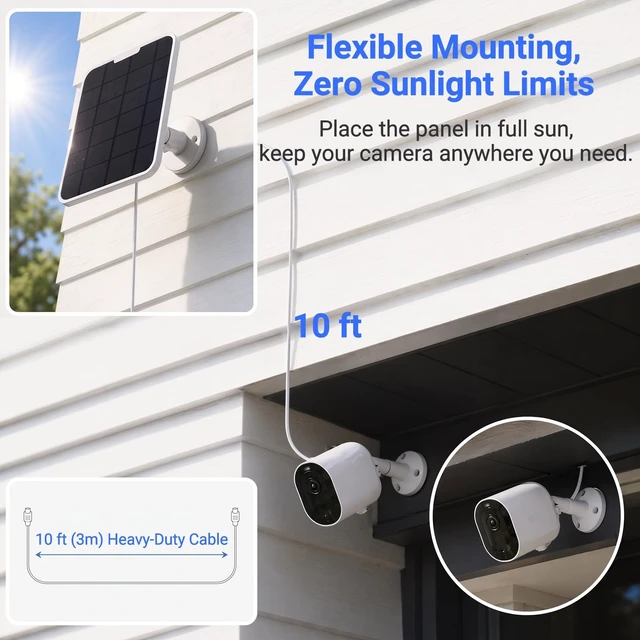 Alt view image 6 of 7 - 2 Pack Solar Panel Charger for Arlo Pro, Essential, Ultra and Go2 Series | ETFE solar charger with USB-C, Micro USB and magnetic adapters for reliable outdoor camera charging