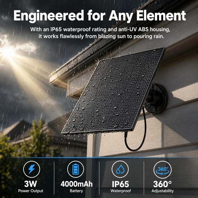 Alt view image 3 of 7 - Solar Panel with 4000mAh Battery for Blink Camera Type-C & Micro USB Port | 3W 5V Solar Panel Charger Compatible with Blink Outdoor 4/3/XT2,IP65,13.12ft Charging Cable,360°Adjustable Wall Moun