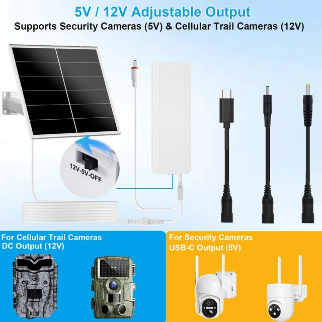 Alt view image 5 of 6 - VUEBEE 20W Solar Panel Kit with 24000mAh Battery, 5V and 12V | 5V and 12V adjustable output, USB-C and DC plugs, IP66 waterproof, 360° adjustable mount