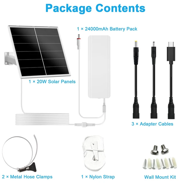 Alt view image 6 of 6 - VUEBEE 20W Solar Panel Kit with 24000mAh Battery, 5V and 12V | 5V and 12V adjustable output, USB-C and DC plugs, IP66 waterproof, 360° adjustable mount