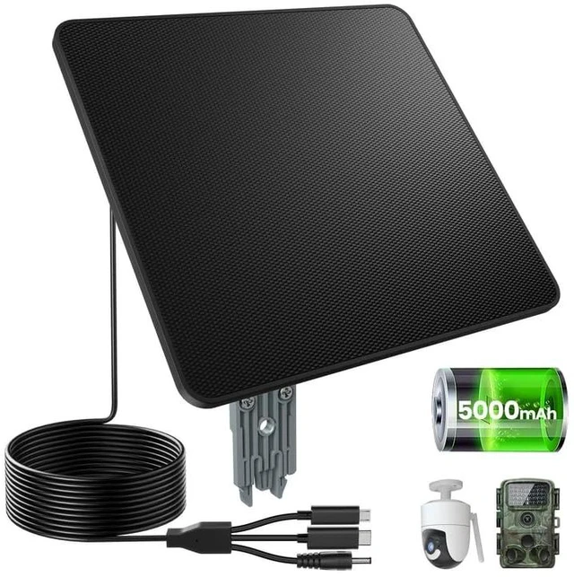 Main image of Solar Panel for Ring Camera, KJK 6W Trail Camera Solar Panel Charger with 5000mAh Battery for Trail Camera and Security Camera, IP67 Waterproof, 360°Adjustable Bracket, Hunting Essentials