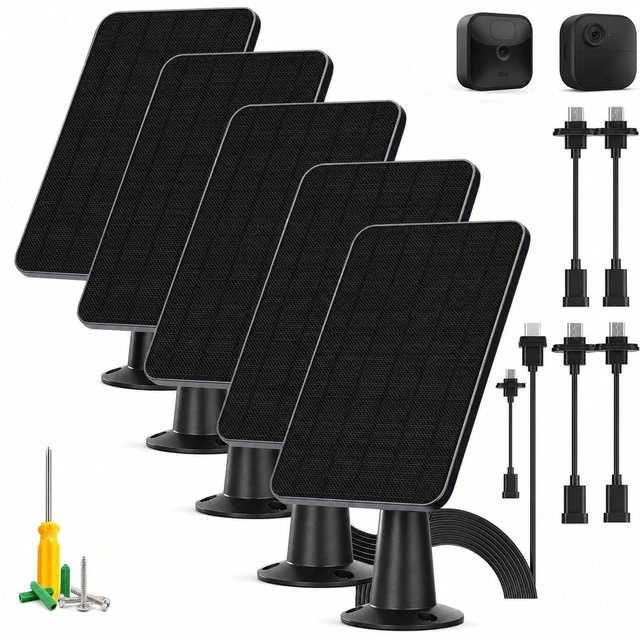Main image of Solar Panel for Blink Outdoor 2K+/4(4th Gen)/Outdoor(3rd Gen) XT3 and XT2/XT Camera/Blink Outdoor Camera, 5W Solar Panel Charger with Mount 13.1ft Cable Rubber Plug, IP65 Waterproof, 5 Pack