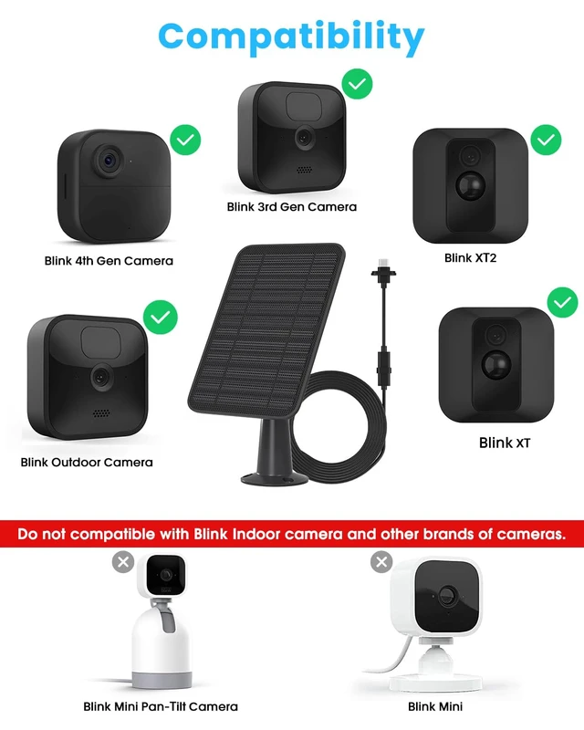 Alt view image 2 of 7 - Solar Panel for Blink Outdoor 2K+/4(4th Gen)/Outdoor(3rd Gen) XT3 and XT2/XT Camera/Blink Outdoor Camera, 5W Solar Panel Charger with Mount 13.1ft Cable Rubber Plug, IP65 Waterproof, 5 Pack