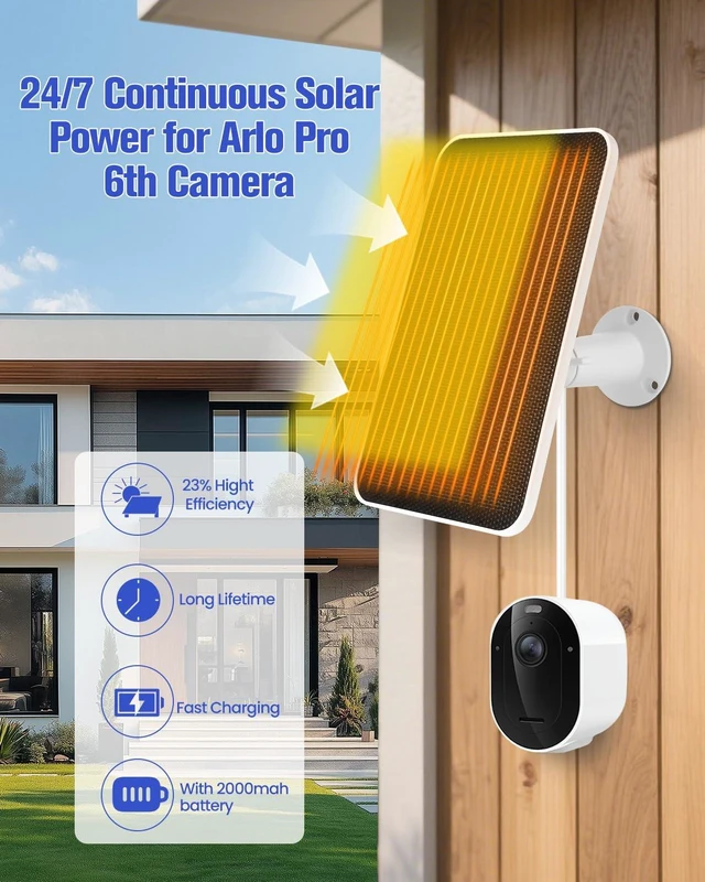 Alt view image 4 of 7 - Solar Panel Charger Compatible with Arlo Pro 6/6 XL, Built-in Battery Solar Panel for Arlo Pro Security Camera 2K HDR (6th Gen, 2025 Release), IP65 Weatherproof, USB-C Plug, 9.8ft Charge Cable, 4 Pack