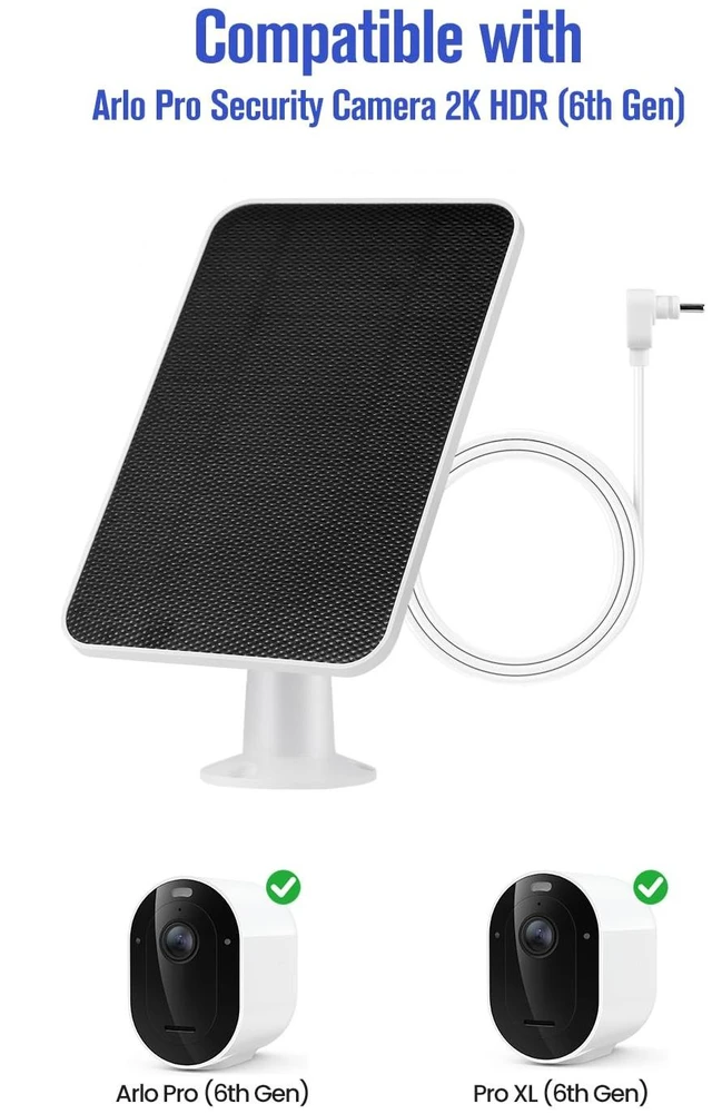 Alt view image 2 of 7 - Solar Panel Charger Compatible with Arlo Pro 6/6 XL, Built-in Battery Solar Panel for Arlo Pro Security Camera 2K HDR (6th Gen, 2025 Release), IP65 Weatherproof, USB-C Plug, 9.8ft Charge Cable, 4 Pack