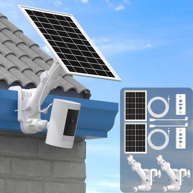 Main image of 7W Solar Panel and Gutter Mount for Ring Cameras, 360° Adjustable Waterproof Compatible with Ring Stick Up Cam/Pro, Outdoor Cam Plus Battery, Spotlight Cam Plus/Pro, 2 Pack (Camera Not Included)