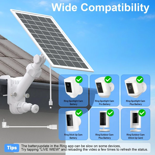 Alt view image 6 of 7 - 7W Solar Panel and Gutter Mount for Ring Cameras, 360° Adjustable Waterproof Compatible with Ring Stick Up Cam/Pro, Outdoor Cam Plus Battery, Spotlight Cam Plus/Pro, 2 Pack (Camera Not Included)