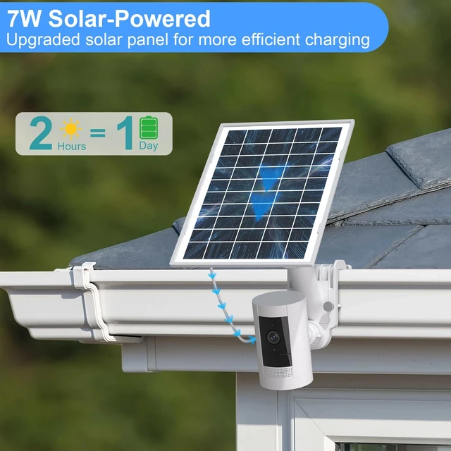 Alt view image 4 of 7 - 7W Solar Panel and Gutter Mount for Ring Cameras, 360° Adjustable Waterproof Compatible with Ring Stick Up Cam/Pro, Outdoor Cam Plus Battery, Spotlight Cam Plus/Pro, 2 Pack (Camera Not Included)