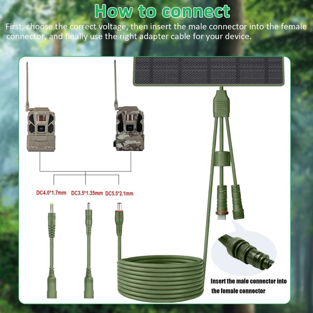 Alt view image 6 of 7 - FUTUREZEN 10W Solar Panel Charger with 10400mAh Battery for Trail Cameras | 6V and 12V adjustable output, USB-C, DC5.5×2.1mm, DC3.5×1.35mm, DC4.0×1.7mm, IP66 waterproof, 9.8ft cable