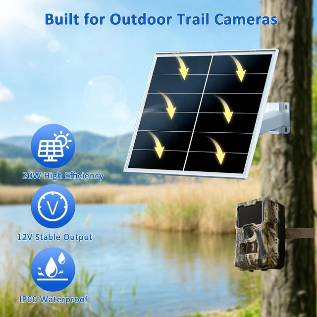 Alt view image 5 of 6 - Zivif 20W Trail Camera Solar Panel for 12V Battery Cameras, 2 Pack | Solar Charger with DC 5.5×2.1mm Cable, IP66 Waterproof, 360°Adjustable Mount, 7.2ft Cable