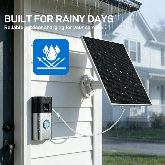 Alt view image 6 of 7 - 5W Solar Panel Charger with Built-in 8000mAh Battery | Only Compatible with Ring Battery Doorbell 1, 2nd Gen, ETFE Solar Charger for Continuous Charging Even on Cloudy Days