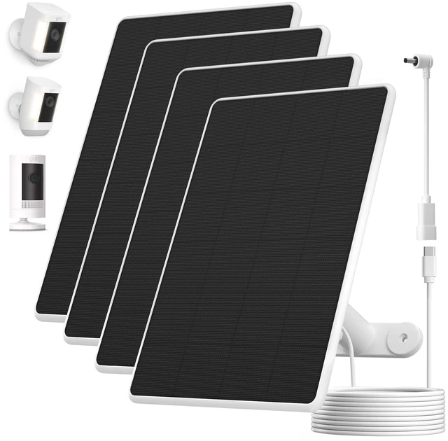 Main image of Solar Panel for Ring Camera, 6W Solar Charger for Stick Up & Spotlight Cam | with Outdoor Wireless (Battery), Fast Charging, Adjustable Mount, 10ft/3m Cable, USB-C to Barrel Plug Adapte (4 Pack)