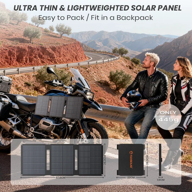Alt view image 6 of 7 - FlexSolar 28W 12V Foldable Solar Panel Trickle Charger Maintainer Kits | Built-in Controller, QC3.0 USB Output. Includes Cigarette Lighter, Alligator Clips, O-rings and OBDII connector