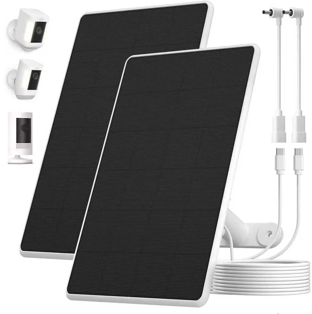 Main image of Solar Panel for Ring Camera,Solar Charger for Stick Up Cam&Spotlight Cam | 6W for Ring Outdoor Wireless (Battery),Fast Charging,Adjustable Mount,10ft/3m Cable,USB-C to Barrel Plug Adapter(2 Pack)