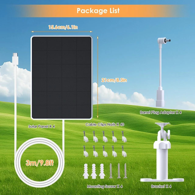 Alt view image 7 of 7 - Solar Panel for Ring Camera, 6W Solar Charger for Stick Up & Spotlight Cam | with Outdoor Wireless (Battery), Fast Charging, Adjustable Mount, 10ft/3m Cable, USB-C to Barrel Plug Adapte (4 Pack)