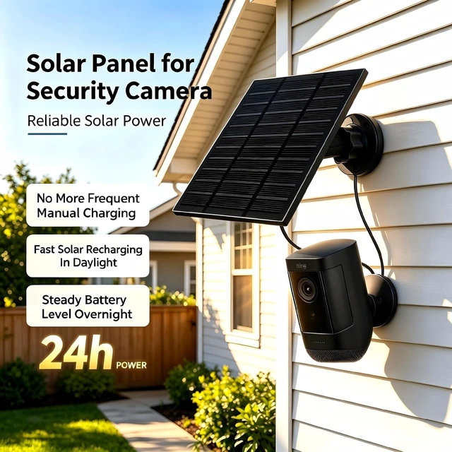 Alt view image 3 of 7 - 5W Solar Panel for Ring Camera Waterproof | USB-C&DC Adapter, 2Pack Black | 360°Adjustable Solar Panel Charger, High Efficiency for Spotlight Cam Pro/Plus, Outdoor Cam Stick Up Cam, 10FT Long Cable