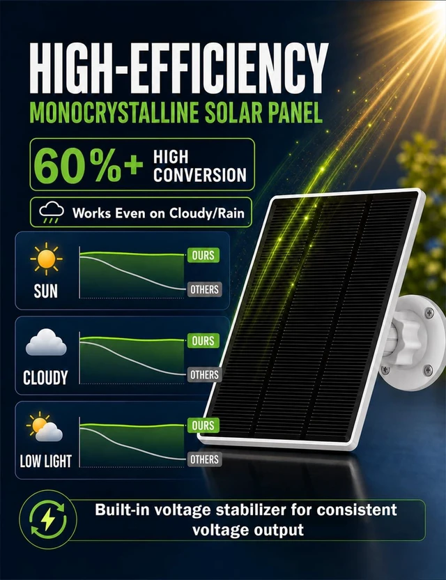 Alt view image 3 of 7 - Solblo 5W Solar Panels for Ring Camera Outdoor Waterproof USB C & DC 5V 1A | Works in Cloudy and Rainy,Easy Install,Fast Charge,IP65 Waterproof ,Compatible for Rechargeable Camera with Battery