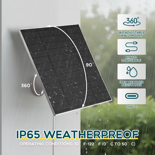 Alt view image 3 of 6 - Saysurey 4 Pack 3W Solar Panel for Bird Feeder Camera, Type-C Charger | USB C Solar Panel for Outdoor Camera, Waterproof Solar Panel, Type-C, 360° Adjustable, Safety Bracket Panel Charge Micro