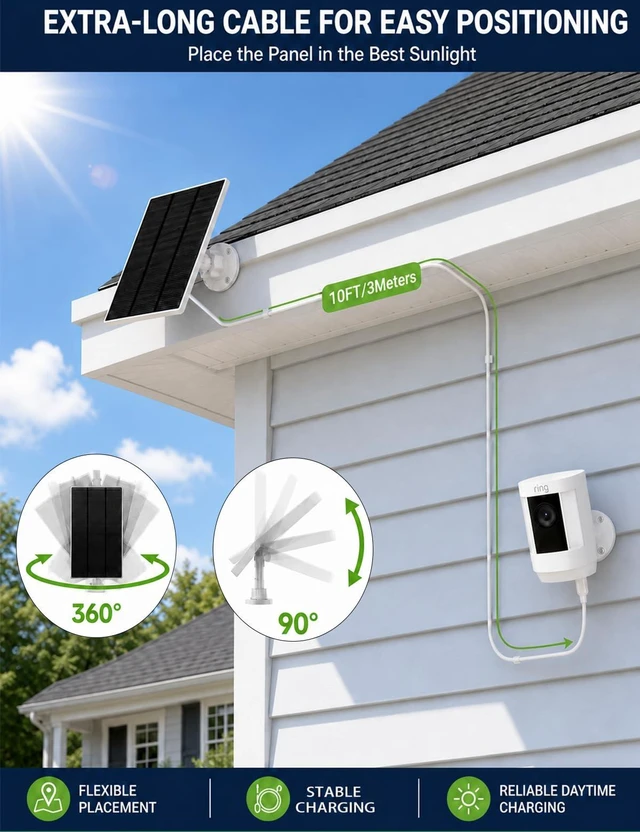 Alt view image 6 of 7 - Solblo 5W Solar Panels for Ring Camera Outdoor Waterproof USB C & DC 5V 1A | Works in Cloudy and Rainy,Easy Install,Fast Charge,IP65 Waterproof ,Compatible for Rechargeable Camera with Battery