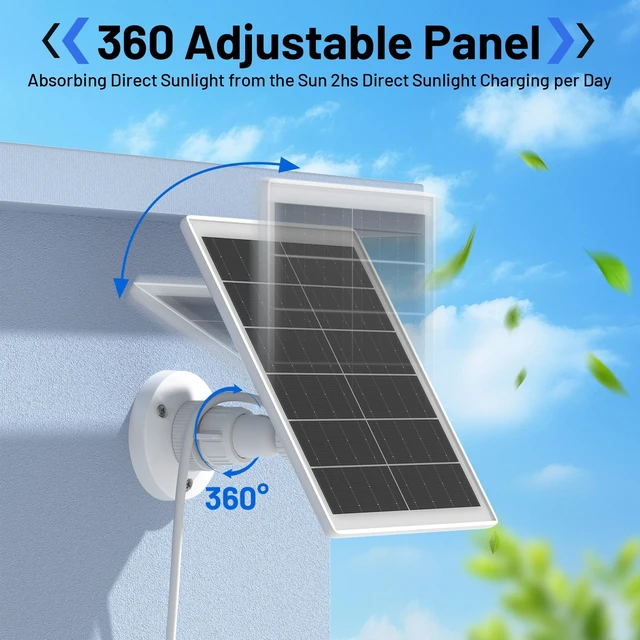Alt view image 5 of 7 - 5W Solar Panel Charger Compatible with Arlo Pro 5S/Pro 4/Pro 3/Ultra/Ultra 2/Go 2 Camera, Solar Panels Charging with 13.1ft Waterproof Charging Cable,360° Adjustable Wall Mount, 2 Pack