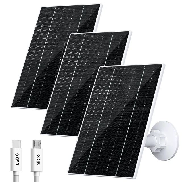 Main image of FUTUREZEN 4W Solar Panel for Security Cameras, USB-C and USB, 3 Pack, White | solar charger compatible with 5V rechargeable battery cameras, IP66 waterproof, 360° adjustable bracket, 9.8ft cable