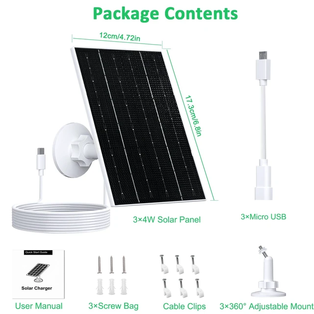 Alt view image 7 of 7 - FUTUREZEN 4W Solar Panel for Security Cameras, USB-C and USB, 3 Pack, White | solar charger compatible with 5V rechargeable battery cameras, IP66 waterproof, 360° adjustable bracket, 9.8ft cable