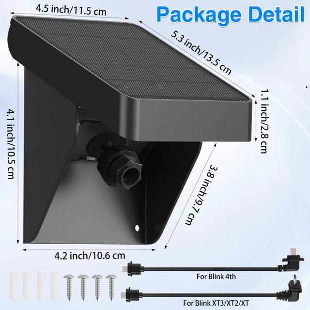 Alt view image 2 of 7 - Ponlrie Solar Panel for Blink Outdoor 4 (4th Gen)/XT3/XT2/XT Cameras - IP67 Weatherproof with 3300mAh Extended Battery, Adjustable Angle Mount for Optimal Sun,Wireless Security Power (Black2, 2 Pack)