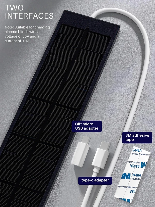 Alt view image 2 of 7 - 3.6W 5V Solar Panel for Motorized Blinds and Shades, Indoor Use | 720mA Output with Micro USB Adapter, Connector for Alexa Smart Roller Shades, Zebra Blinds, Cellular shades, Roman Shades 2pc