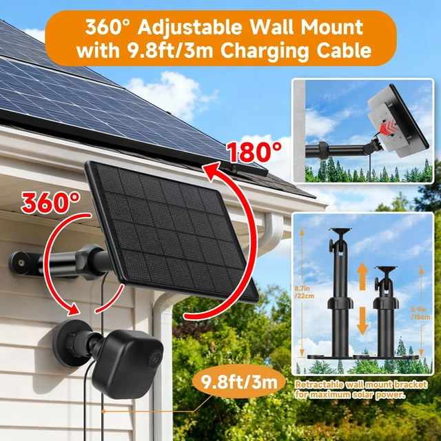 Alt view image 4 of 7 - 4 Pack Solar Panel for Blink Outdoor 2K+/4(4th Gen)/Outdoor(3rd Gen) XT3 | for XT2/XT Camera,6W Solar Charger for Blink with 360° Adjustable Mount 5.9in to 8.7in,10ft Outdoor Power Cable,Waterproof