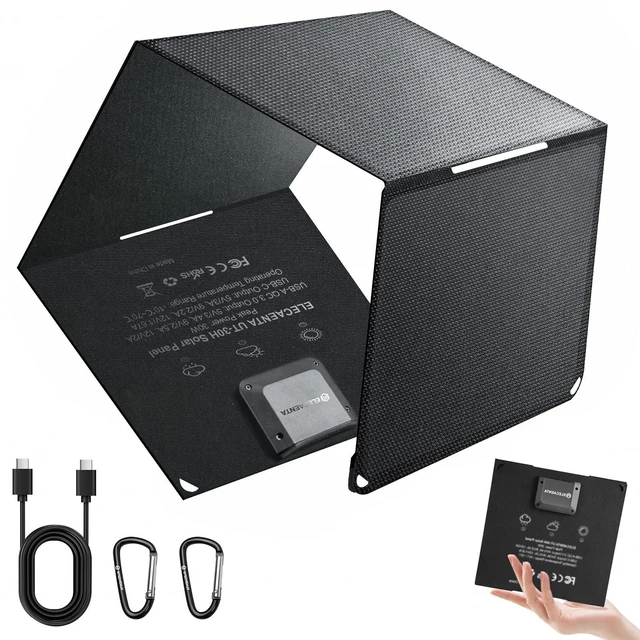 Main image of ELECAETNA 30W HPBC Portable Solar Panel, 25.4% Conversion, 1.1 lbs, IP68 | USB C & USB QC3.0 Fast Charging, Ultra Light Foldable Solar Charger for Cellphones Tablet Camping Backpacking Hiking