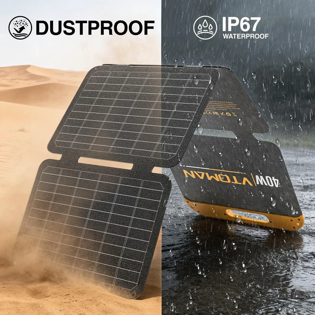Alt view image 4 of 7 - VTOMAN 40W Foldable Small Solar Panel | USB-C, USB-A Outputs for Phone, Tablet, Jump 100/FS300 Power Station - Waterproof for Camping, Hiking,Backpacking
