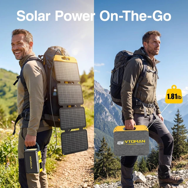 Alt view image 7 of 7 - VTOMAN 40W Foldable Small Solar Panel | USB-C, USB-A Outputs for Phone, Tablet, Jump 100/FS300 Power Station - Waterproof for Camping, Hiking,Backpacking