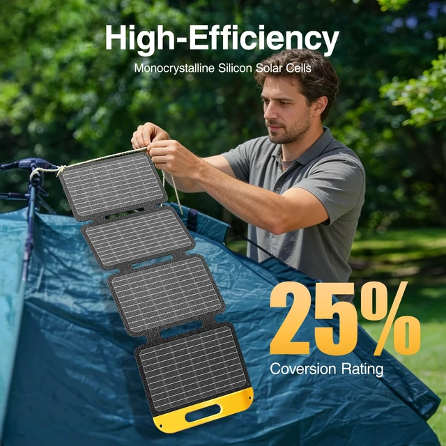 Alt view image 2 of 7 - VTOMAN 40W Foldable Small Solar Panel | USB-C, USB-A Outputs for Phone, Tablet, Jump 100/FS300 Power Station - Waterproof for Camping, Hiking,Backpacking