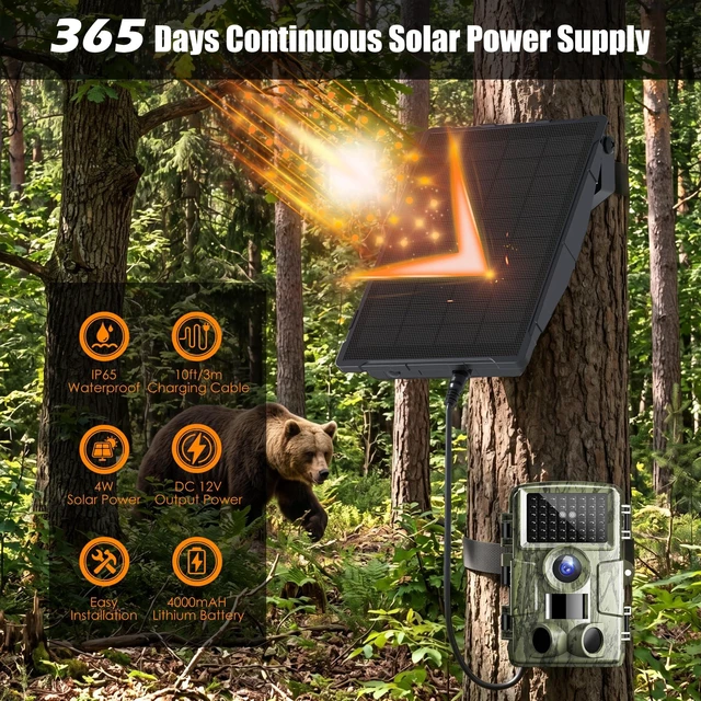 Alt view image 2 of 7 - Trail Camera Solar Panel for Tactacam and Cellular&Wireless Hunting Camera | 12V Solar Battery Charger Kit with 4000mAh Rechargeable Battery, DC 1.7/2.1/1.35mm Cable, IP65 Waterproof Hunting Accessory