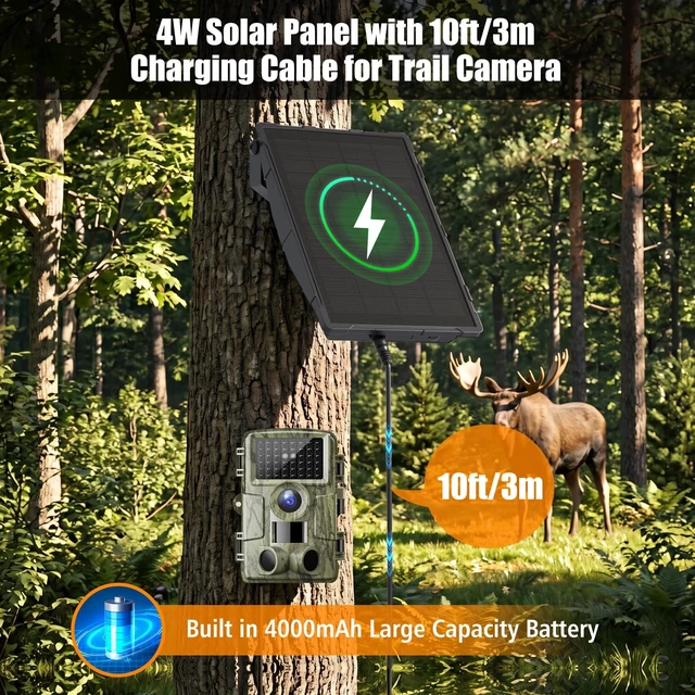 Alt view image 3 of 7 - Trail Camera Solar Panel for Tactacam and Cellular&Wireless Hunting Camera | 12V Solar Battery Charger Kit with 4000mAh Rechargeable Battery, DC 1.7/2.1/1.35mm Cable, IP65 Waterproof Hunting Accessory