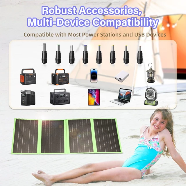 Alt view image 2 of 7 - 60W Portable Solar Panel Charger with USB-C, USB-A, DC Port, GOLUMU Outdoor IP67 Waterproof Foldable Solar Phone Charger for Camping Hiking Backpacking High Efficiency Cellphones Tablets Fast Charging
