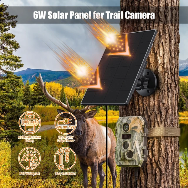 Alt view image 2 of 7 - Trail Camera Solar Panel,6W Solar Battery Charger Kit 6V/2A 9V/1.5A 12V/1A | Built-in 6000mAh Battery for Hunting Camera & Tactacam Waterproof Hunting Accessory,1.7/2.1/1.35mm DC for Trail Cam(2 Pack)