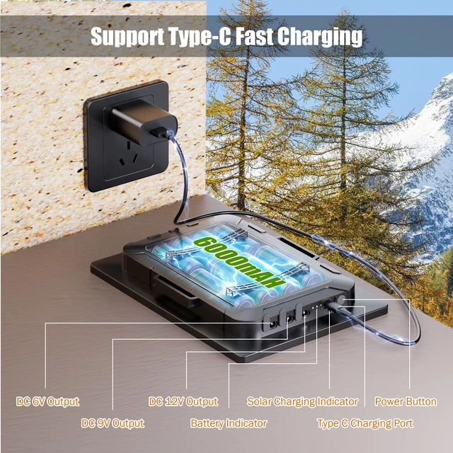Alt view image 7 of 7 - Trail Camera Solar Panel,6W Solar Battery Charger Kit 6V/2A 9V/1.5A 12V/1A | Built-in 6000mAh Battery for Hunting Camera & Tactacam Waterproof Hunting Accessory,1.7/2.1/1.35mm DC for Trail Cam(2 Pack)