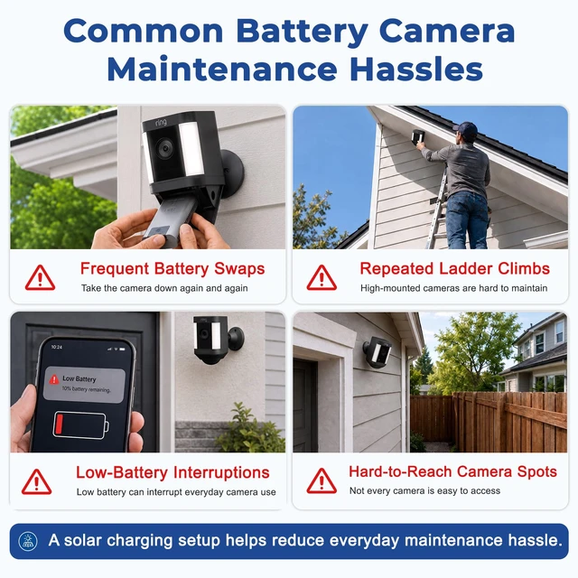 Alt view image 3 of 7 - 3-Pack 4W Solar Panel for Ring Outdoor Cameras Keeps Battery Charged | Compatible with Stick Up Cam/Plus Battery, Spotlight Cam Plus/Pro Battery, USB-C/DC/Micro Adapters, IP65 Weatherproof, Black