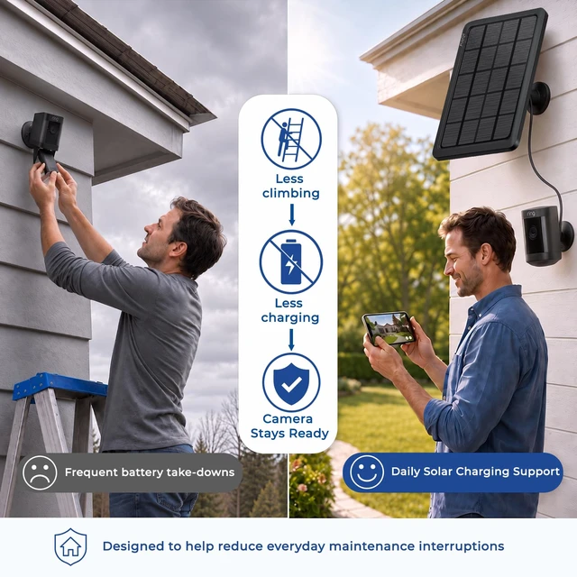 Alt view image 6 of 7 - 3-Pack 4W Solar Panel for Ring Outdoor Cameras Keeps Battery Charged | Compatible with Stick Up Cam/Plus Battery, Spotlight Cam Plus/Pro Battery, USB-C/DC/Micro Adapters, IP65 Weatherproof, Black