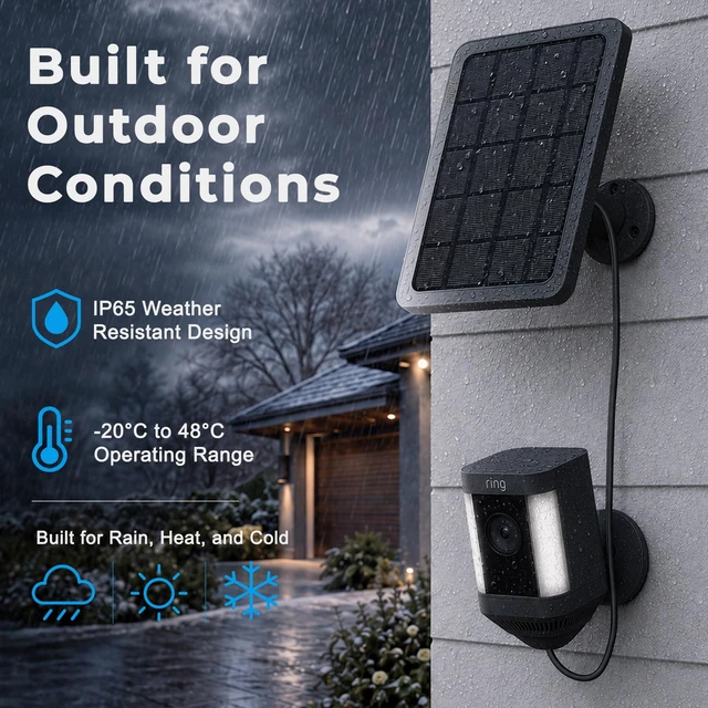 Alt view image 7 of 7 - 3-Pack 4W Solar Panel for Ring Outdoor Cameras Keeps Battery Charged | Compatible with Stick Up Cam/Plus Battery, Spotlight Cam Plus/Pro Battery, USB-C/DC/Micro Adapters, IP65 Weatherproof, Black