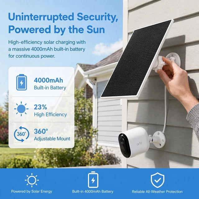 Alt view image 4 of 7 - 3W Solar Panel with 4000mAh Built-in Battery for Arlo Cameras 13ft Cable | Solar Panel Charger Compatible with Arlo Pro/Pro 2/Pro 3/Pro 4/Ultra/Ultra 2,IP65,USB C & Micro USB&MagneticCharging Plug