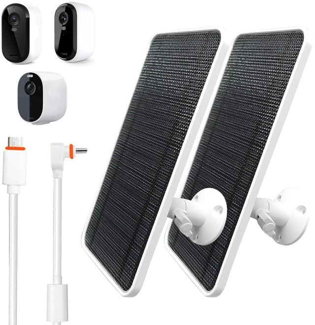 Main image of Solar Panel for Arlo Essential 1st-3rd Gen & Pro 2K 6th Gen, 2 Pack | 13FT Micro USB Cable, USB-C Adapter and Aluminum Mount for Arlo Essential Spotlight/2K/XL 2nd-3rd Gen and Arlo Pro 2K 6th Gen