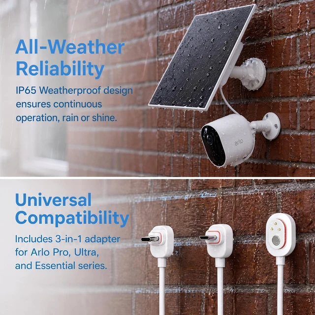 Alt view image 3 of 7 - 3W Solar Panel with 4000mAh Built-in Battery for Arlo Cameras 13ft Cable | Solar Panel Charger Compatible with Arlo Pro/Pro 2/Pro 3/Pro 4/Ultra/Ultra 2,IP65,USB C & Micro USB&MagneticCharging Plug